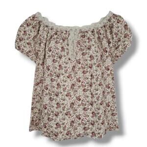 Dressbarn Woman Floral Lace Trim Puff Sleeve Blouse – Size 18/20 Made in USA